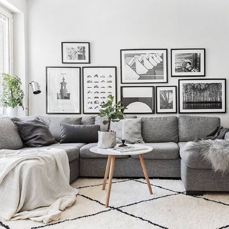 U-shaped gray sofa
