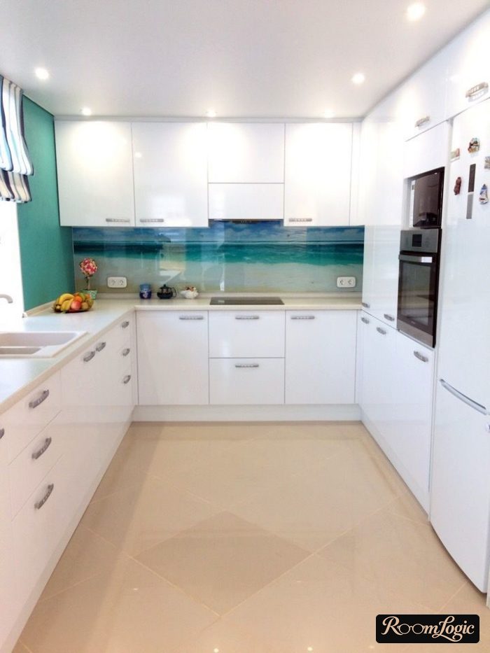 U-shaped kitchen design with a window