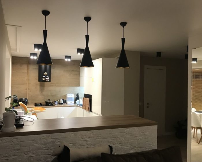 U-shaped kitchen in a studio apartment