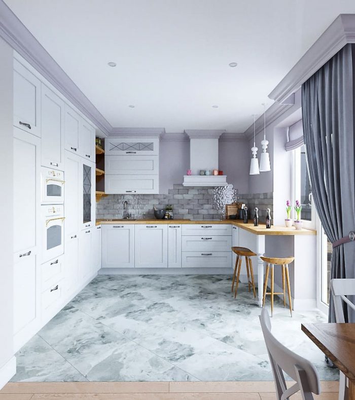 U-shaped kitchen in Scandinavian style