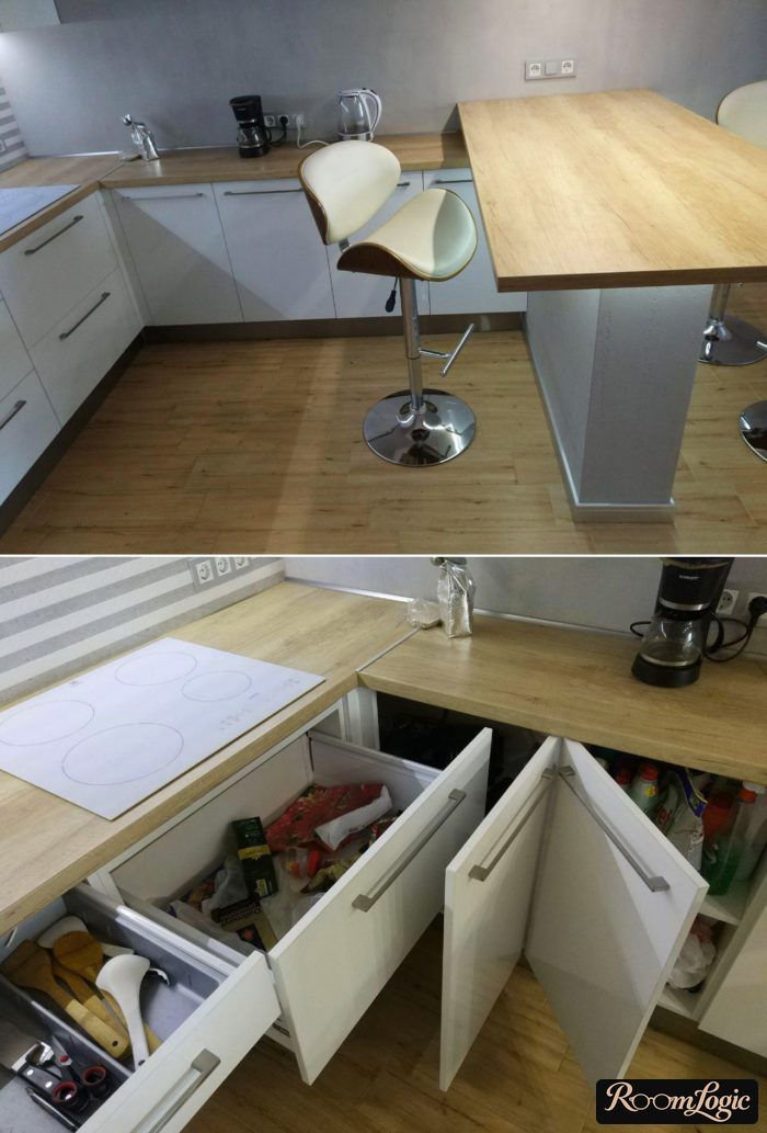 U-shaped kitchen layout with a bar counter