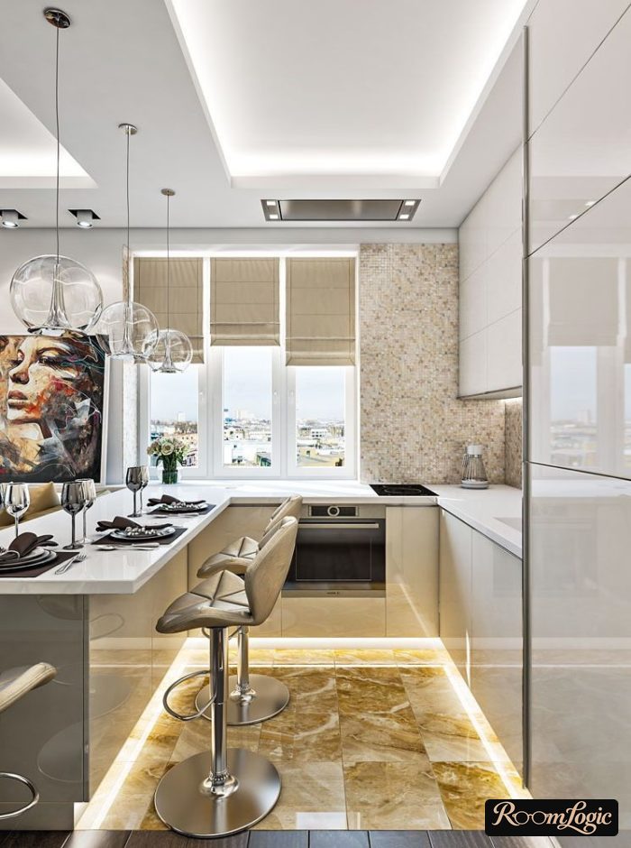 U-shaped kitchen with a window