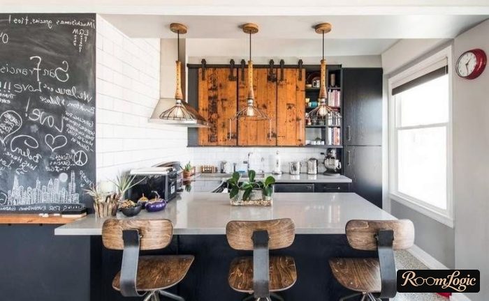 U-shaped kitchen with an island