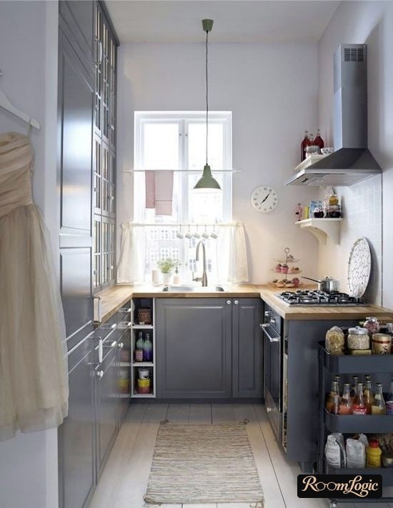 U-shaped kitchen without a window