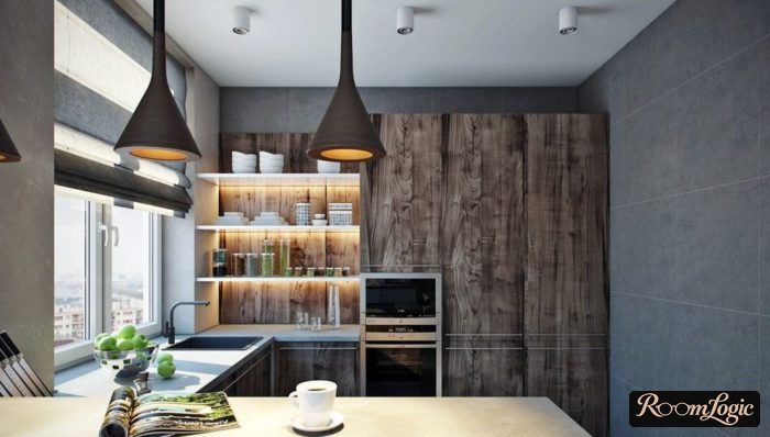 modern white U-shaped kitchen with breakfast bar
