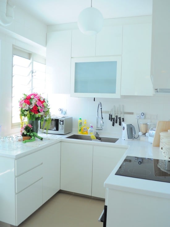 U-shaped white kitchen