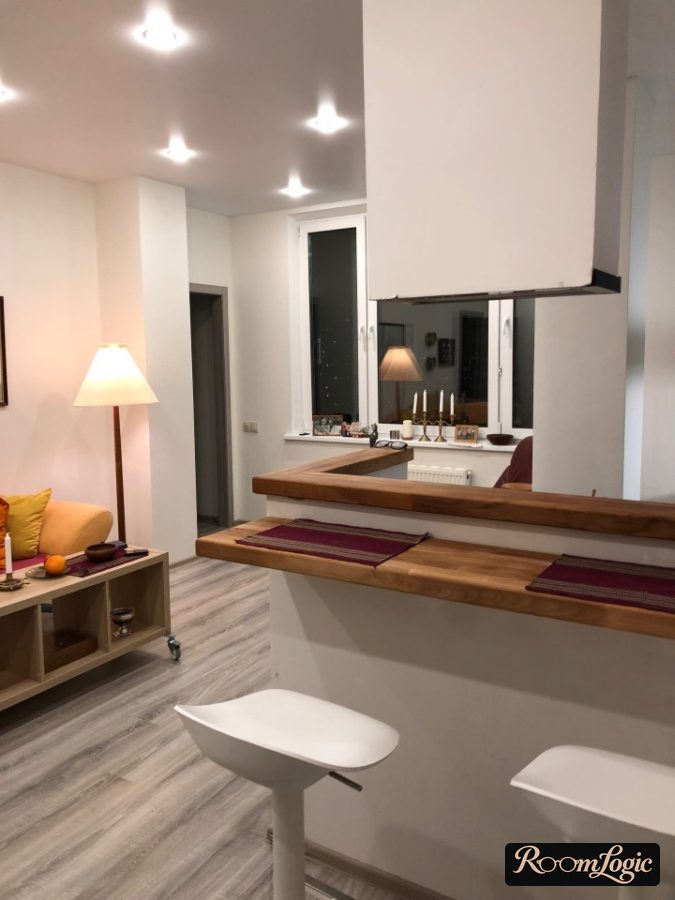 unusual kitchen layout with bar counter
