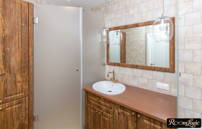 vanity cabinets in bathroom in provence style made of solid wood
