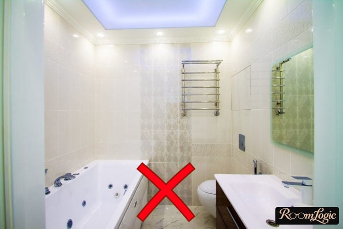 Vertical tile installation in a small bathroom