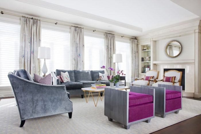 violet and gray in art deco living room