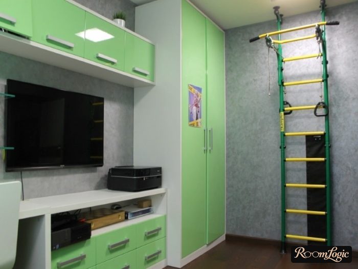 wall bars with pull-up bar in a teenage boy's room