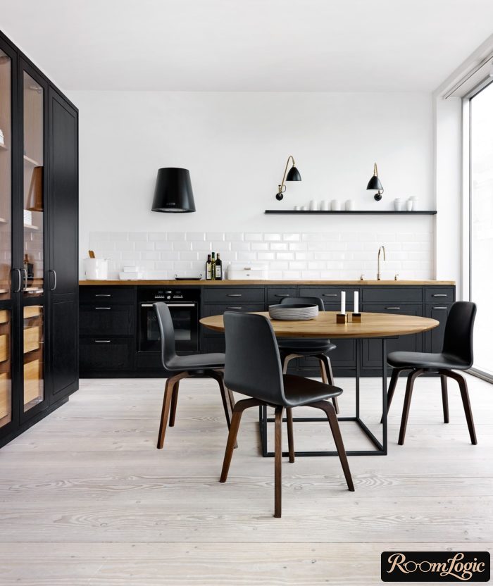 wall-mounted rotating lights on the kitchen wall without an upper row