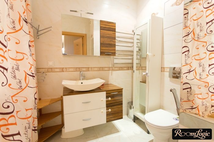 hanging vanity in combined bathroom
