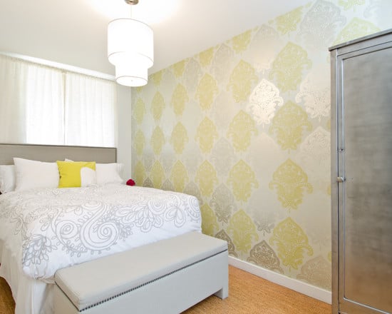 wallpaper in a bedroom on the wall with a door