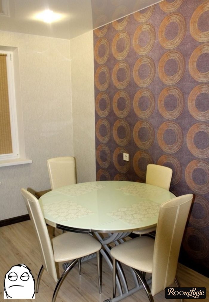 wallpaper with circles in kitchen interior