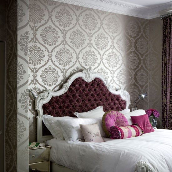 wallpaper with pattern in classical bedroom interior