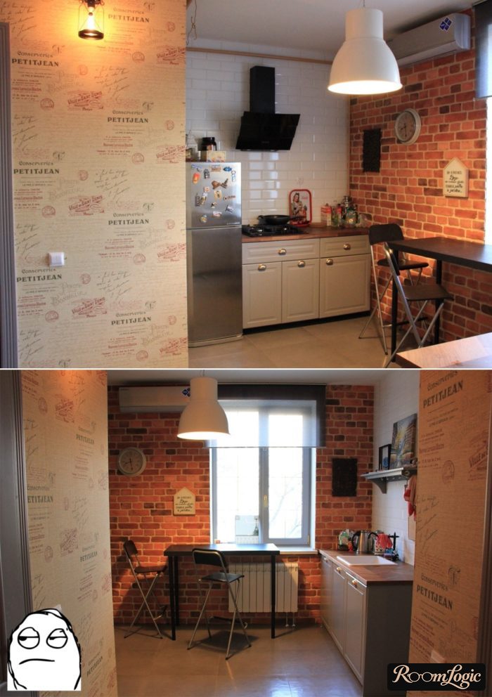 wallpaper with text on a loft-style kitchen