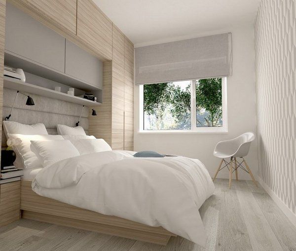 wardrobe around the bed in the bedroom