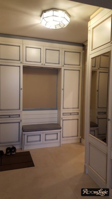 Wardrobe with an overhead cabinet for a compact entryway
