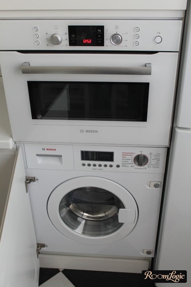 washer on the kitchen in the tiny apartment