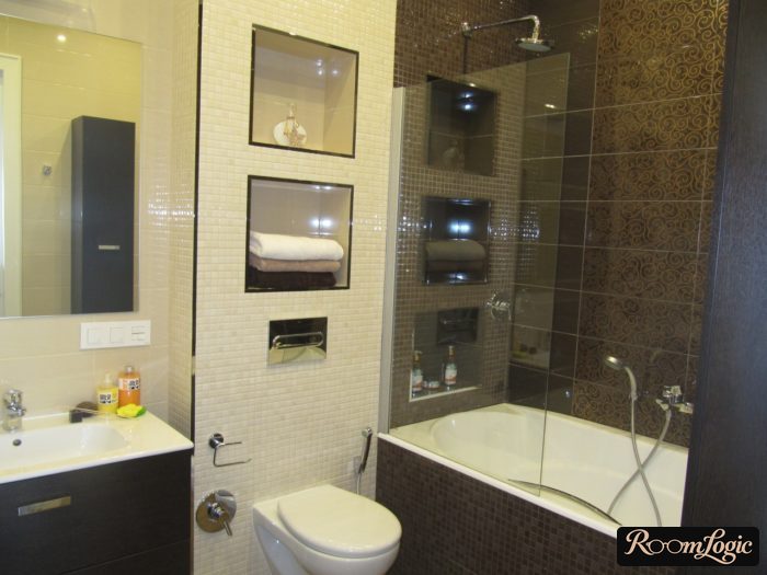 White and black tile in a small bathroom