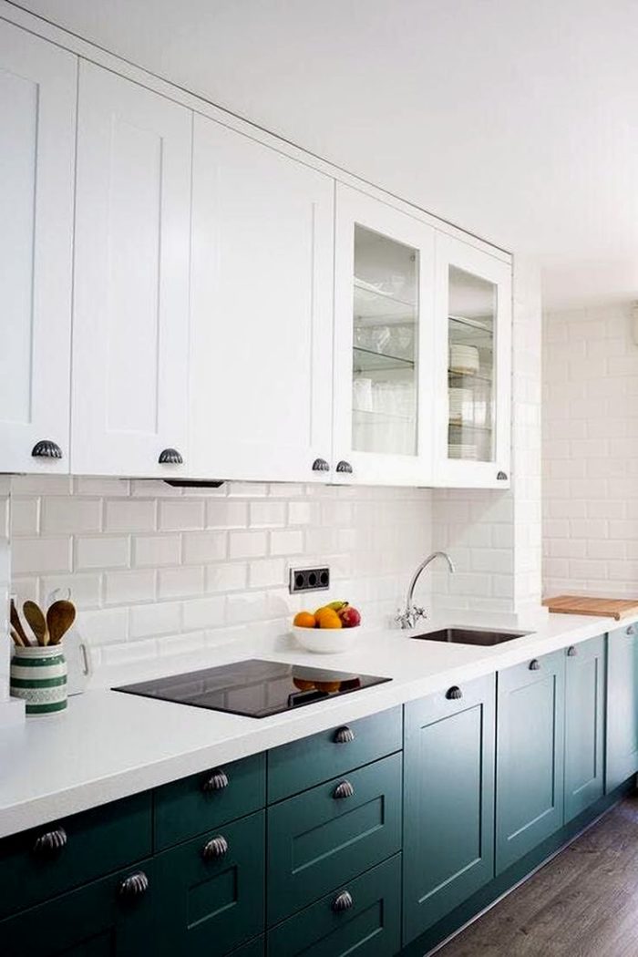 white and blue kitchen design