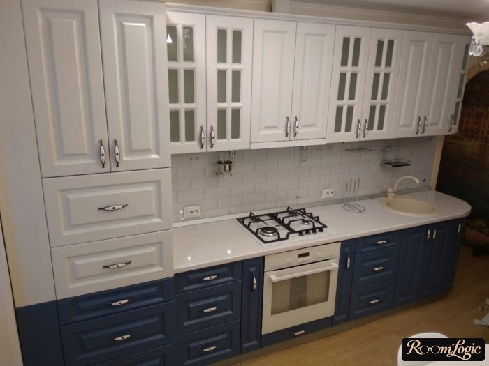 white and blue kitchen in modern classic style