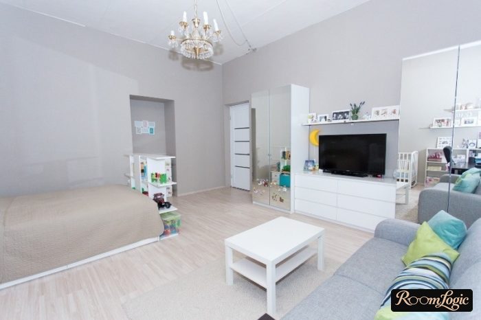 white and gray bedroom-kids' room