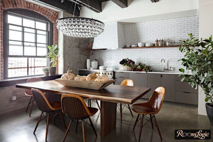 White and red bricks in the kitchen interior