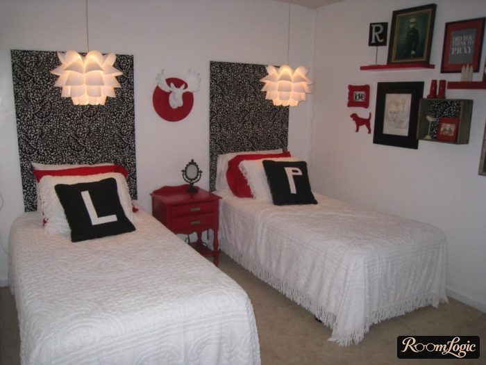 white and red room for two boys
