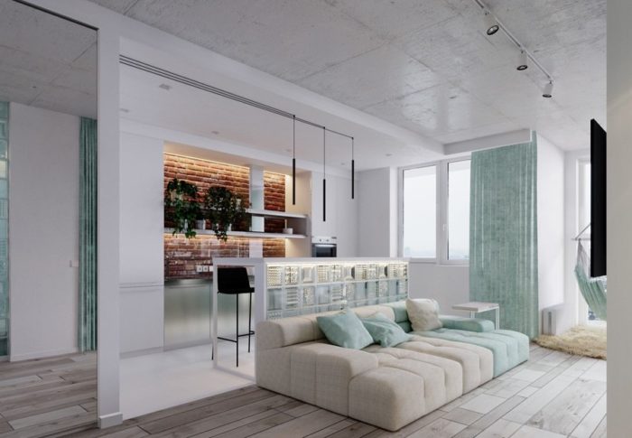 White and turquoise in the studio design
