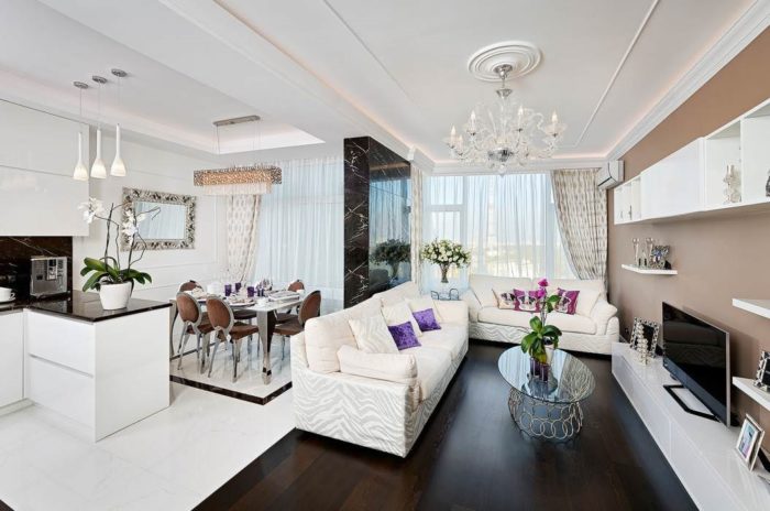 white art deco in kitchen-living room