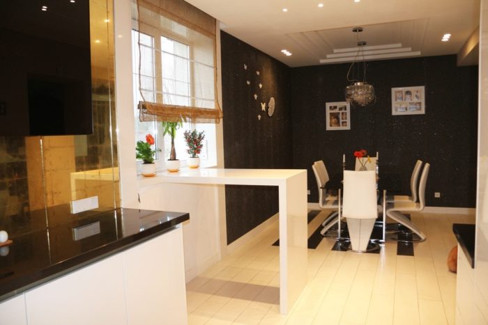 white bar counter made of natural stone