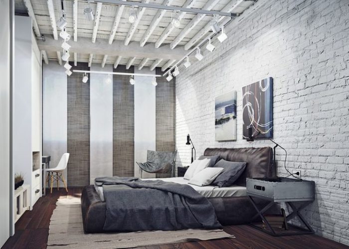 white brick in a modern bedroom