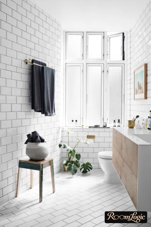 white brick tiles in a scandi style bathroom