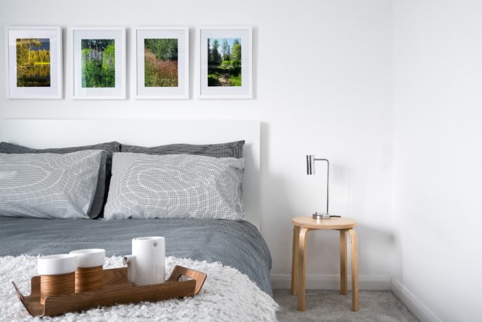 white color and wood in the bedroom interior