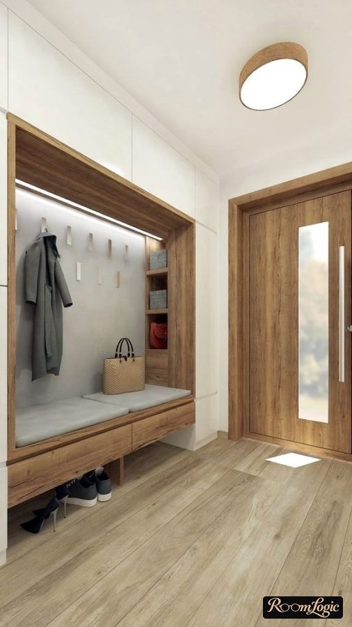 white color and wood in the entryway interior