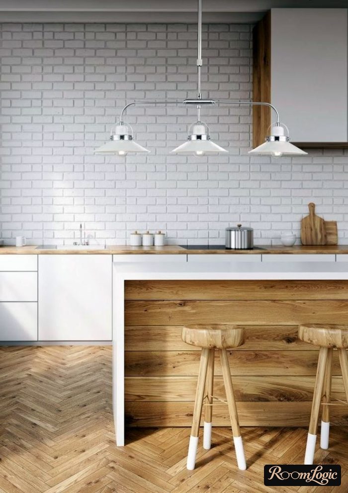 white decorative brick finish on the kitchen work wall