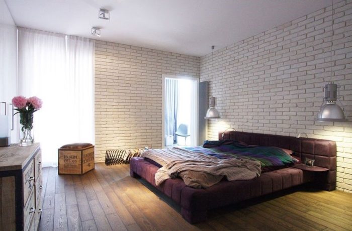 white decorative brick in the bedroom