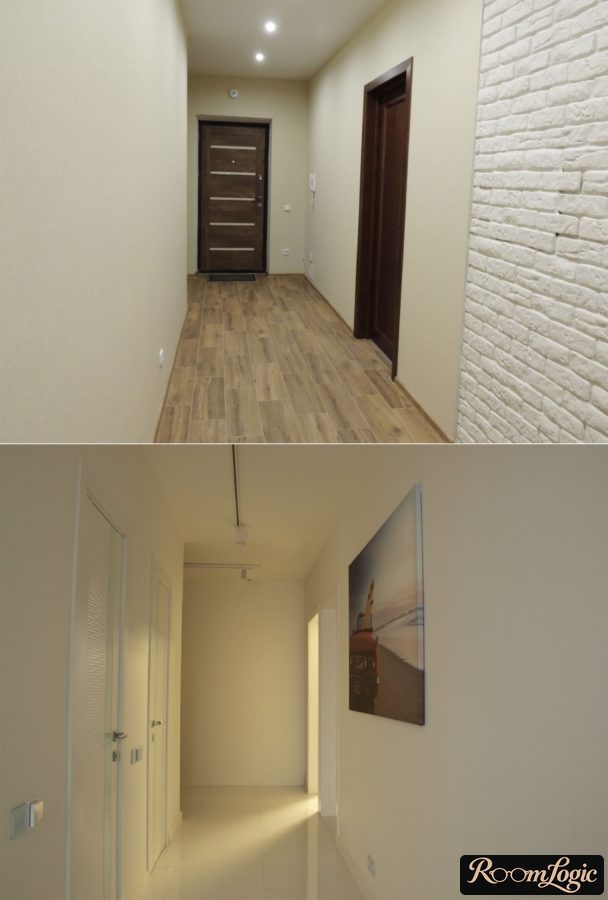 White decorative stone on the walls in the hallway