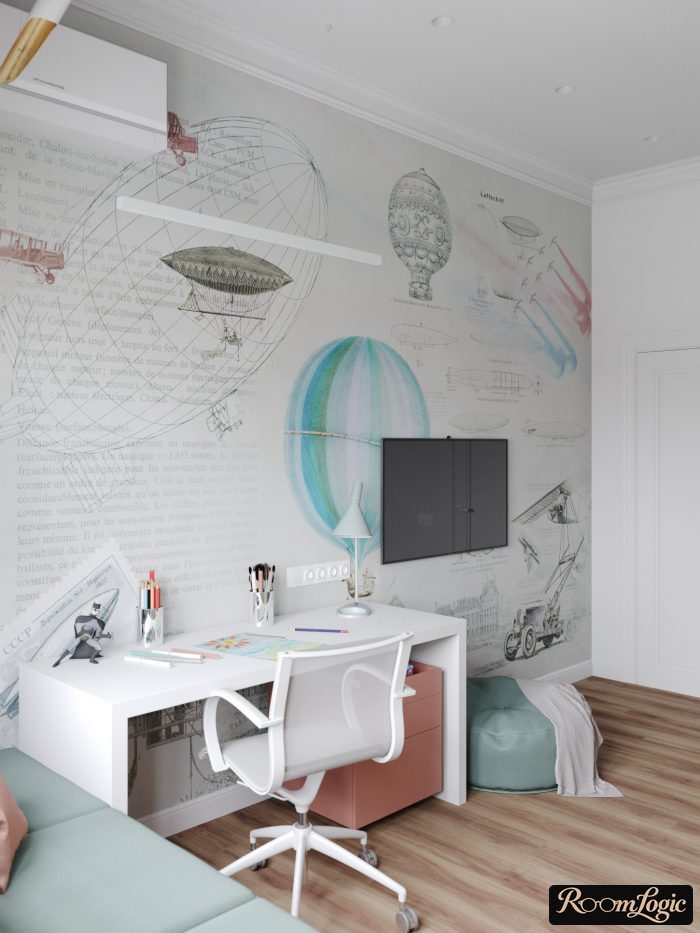 white furniture in the kids’ room