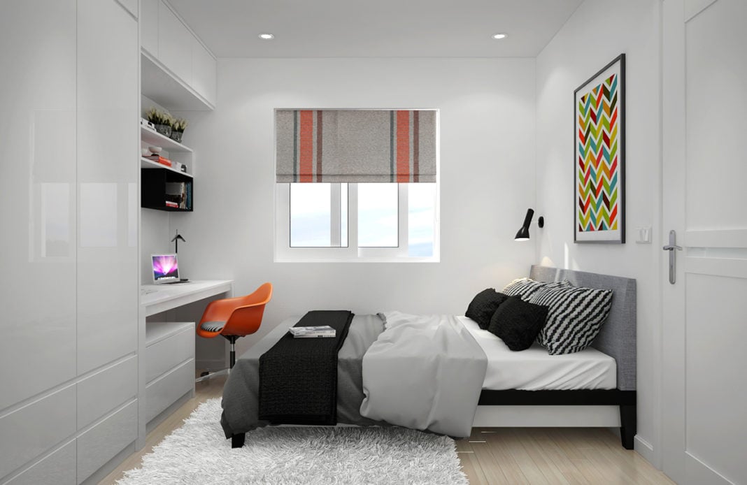 White glossy wardrobe and table