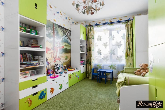 white-green colored furniture wall in kids’ room