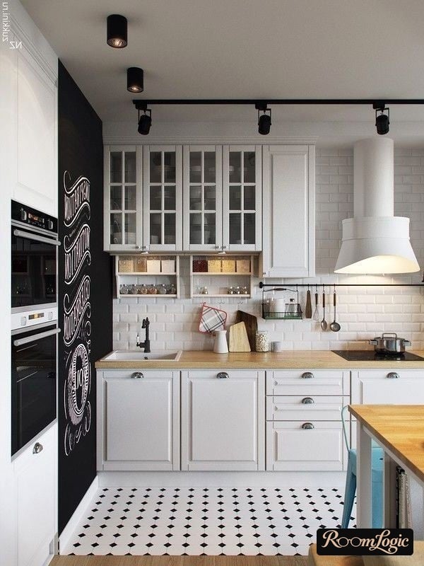 White kitchen in Provence style with Scandinavian elements