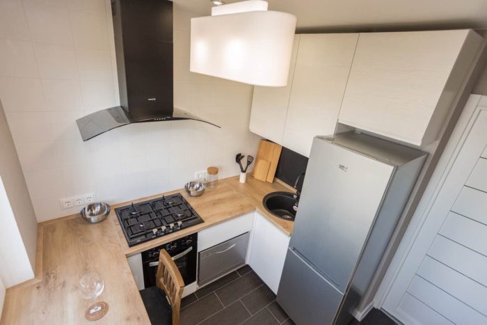 White kitchen with wood-look countertop