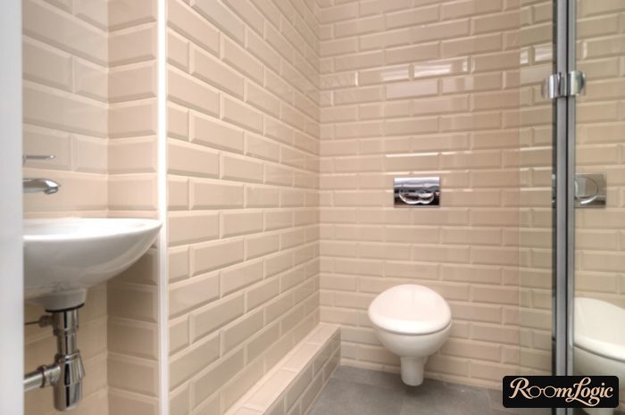 white pig tile in toilet interior