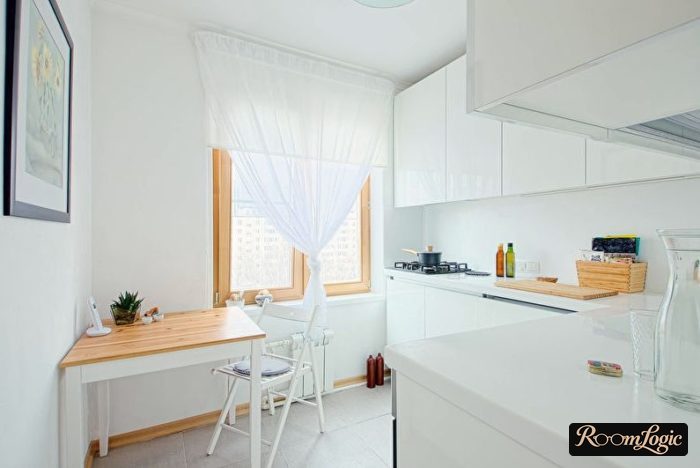 white with wood-look kitchen 110 square feet