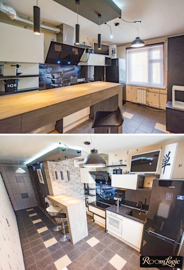 wide wood-look particleboard breakfast bar