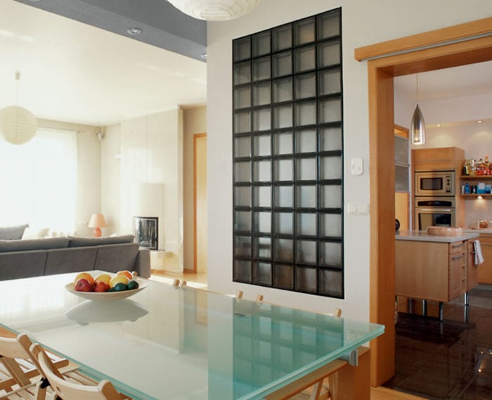 window of glass blocks in constructivist style