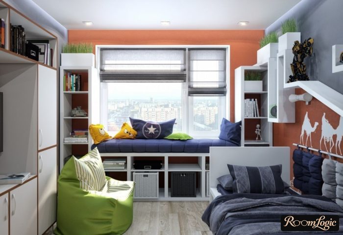 window sill bed in boy teenager's room